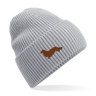 Long Haired Dachshund Daxie Owner Clothing Gifts. Oversized Cuffed Beanie Ski Hat From The House Of Dog.