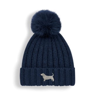 Basset Hound Owner Clothing Gifts, Super Soft Faux Fur Ski Pom Pom Chunky Knit Embroidered Unisex Beanie From The House of Dog