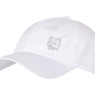 Westie West Highland White Terrier Clothing Gifts. 100% Washed Chino Cotton Embroidered 6 Panel Unstructured Baseball Cap Hat.