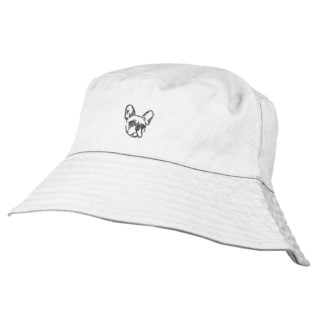 French Frenchie Bulldog Owner Clothing Gifts. 100% Washed Chino Cotton Embroidered Bucket Sun Hat With Cotton Lining From The House Of Dog.