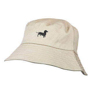 Dachshund Black Daxie Sausage Dog Owner Clothing Gifts. 100% Washed Chino Cotton Embroidered Bucket Sun Hat With White Cotton Lining.