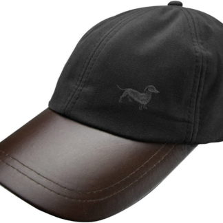 Dachshund Black Daxie Owner Clothing Gifts, Waxed Cotton Leather Peak Waterproof Baseball Cap, From The House Of Dog.