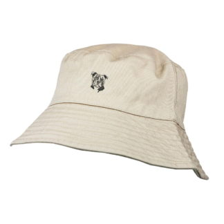 Staffy Staffordshire Bull Terrier Owner Gifts. 100% Washed Chino Cotton Embroidered Bucket Sun Hat With Cotton Lining From The House Of Dog.