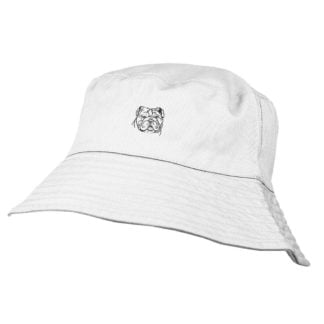 English Bulldog Owner Clothing Gifts. 100% Washed Chino Cotton Embroidered Bucket Sun Hat With White Cotton Lining From The House Of Dog.
