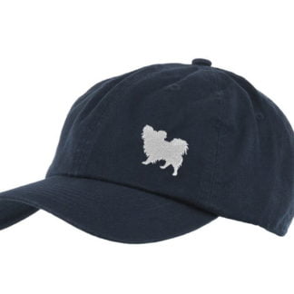Papillon Owner Clothing Gifts, 100% Washed Chino Cotton Embroidered 6 Panel Unstructured Baseball Cap From The House Of Dog.