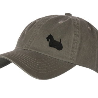 Scottie Dog Scottish Terrier Owner Clothing Gifts. 100% Chino Cotton Embroidered 6 Panel Unstructured Baseball Cap From The House Of Dog.