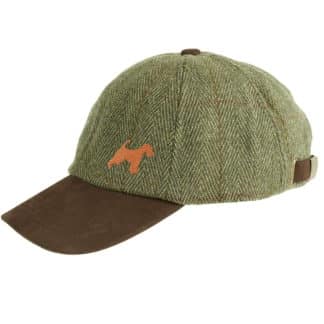 Irish Terrier Owner Gifts. Embroidered Tweed Baseball Cap with Leather Peak from The House Of Dog.