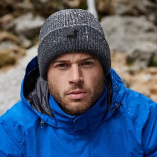 Black dachshund doxie clothing gifts. water repellent thermal beanie ski hat from the house of dog.