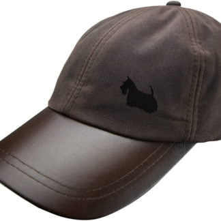 Scottish Terrier Scottie Dog Owner Gifts, Embroidered Waxed Cotton Leather Peak Waterproof Baseball Cap From The House Of Dog.
