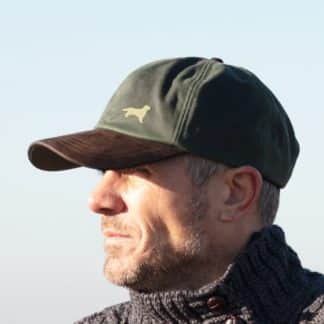 Golden Retriever Owner Gift Silhouette Clothing Gifts, Waxed Cotton with Leather Peak Waterproof Baseball Cap.