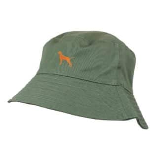 Hungarian Vizsla Clothing Gifts. 100% Washed Chino Cotton Embroidered Bucket Sun Hat With White Cotton Lining From The House Of Dog.