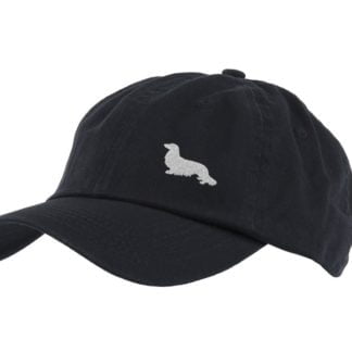 Long Haired Dachshund Daxie Sausage Dog Owner Clothing Gifts. 100% Washed Chino Cotton Embroidered 6 Panel Unstructured Baseball Cap
