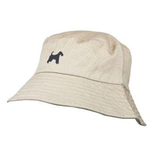 Fox Terrier Clothing Gifts. 100% Washed Chino Cotton Embroidered Bucket Sun Hat With White Cotton Lining From The House Of Dog.