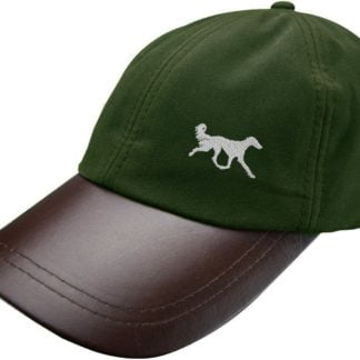 Saluki Owner Gifts, Embroidered Waxed Cotton Leather Peak Waterproof Baseball Cap From The House Of Dog.