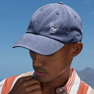 The House Of Dog: French Bulldog Owner Gift. Distressed Vintage Washed 100% Heavyweight Brushed Cotton Embroidered Low Profile Baseball Cap.