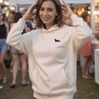 Dachshund Longhaired Clothing Gifts Embroidered Unisex Eco-Friendly Super Heavyweight Hooded Sweatshirt From The House Of Dog.