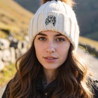 English Springer Spaniel Owner Gifts, Super Soft Faux Fur Ski Pom Pom Chunky Knit Embroidered Unisex Beanie Hat From The House Of Dog.