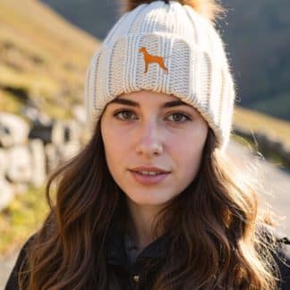 Vizsla Owner Clothing Gifts, Faux Fur Pom Pom Chunky Knit Super Soft Unisex Embroidered Beanie From The House Of Dog.