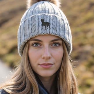 Jack Russell Owner Clothing Gifts, Faux Fur Pom Pom Chunky Knit Super Soft Unisex Embroidered Beanie From The House Of Dog.