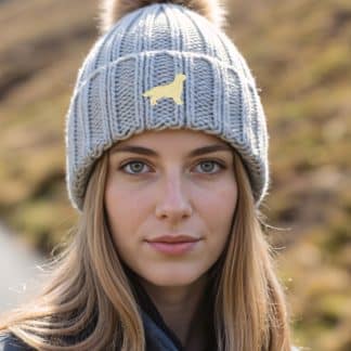 Golden Retriever Goldie Owner Clothing Gifts, Faux Fur Pom Pom Chunky Knit Super Soft Unisex Embroidered Beanie.