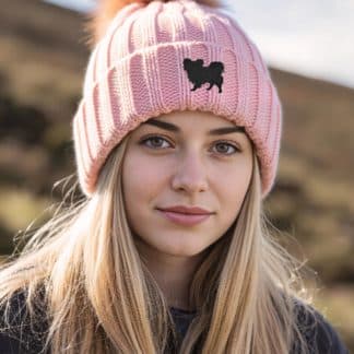 Papillon Owner Clothing Gifts, Faux Fur Pom Pom Chunky Knit Super Soft Unisex Embroidered Beanie Hat, From The House Of Dog.
